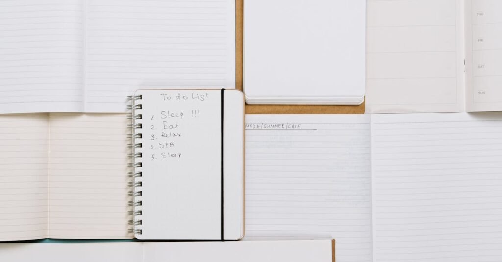 pexels-photo-5191390-5191390 A minimalist flat lay of blank and spiral notebooks arranged neatly on a desk, perfect for office or school themes.